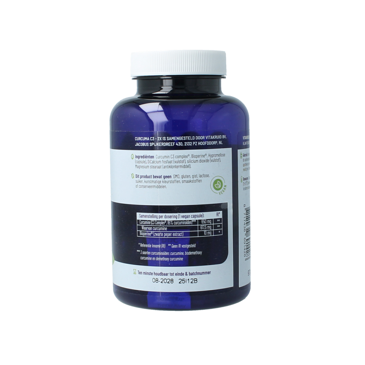 Vitakruid Curcuma C3-2X vegetarian capsules with 95% curcuminoiden and Bioperine, herbal supplement for joint support