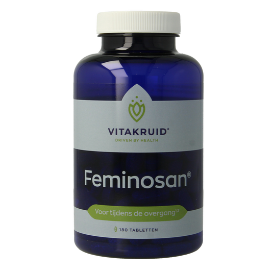 Vitakruid Feminosan Overgang complex tabletten with rode klaver and hop, herbal supplement for women's health.