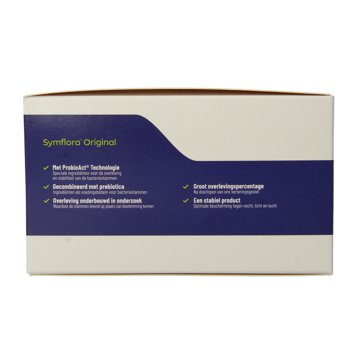 Vitakruid Symflora Original probiotic sachets with 8 micro-organism strains, displayed in a row.