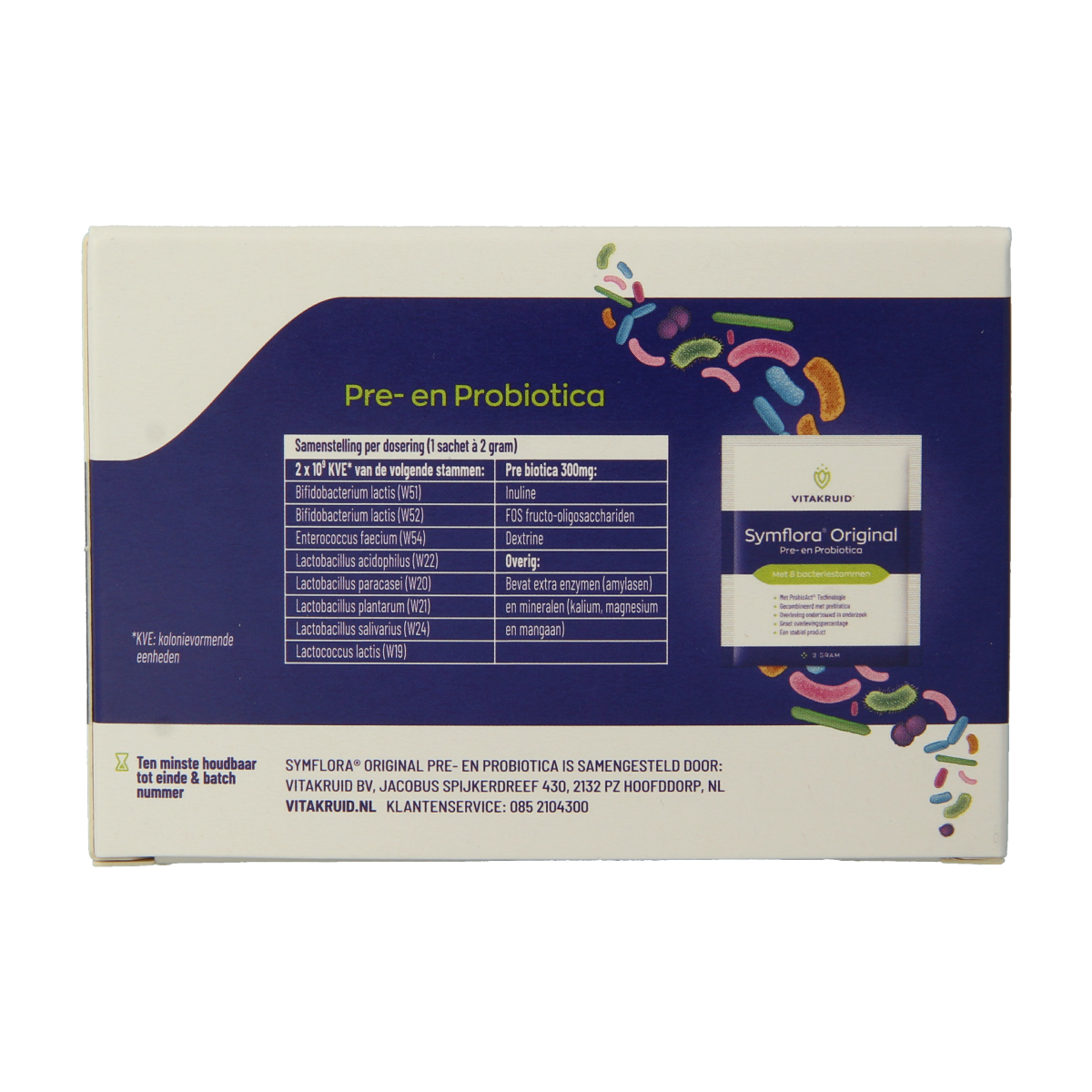 Vitakruid Symflora Original probiotic sachets with 8 strains of micro-organisms, 60 sachets in the package.