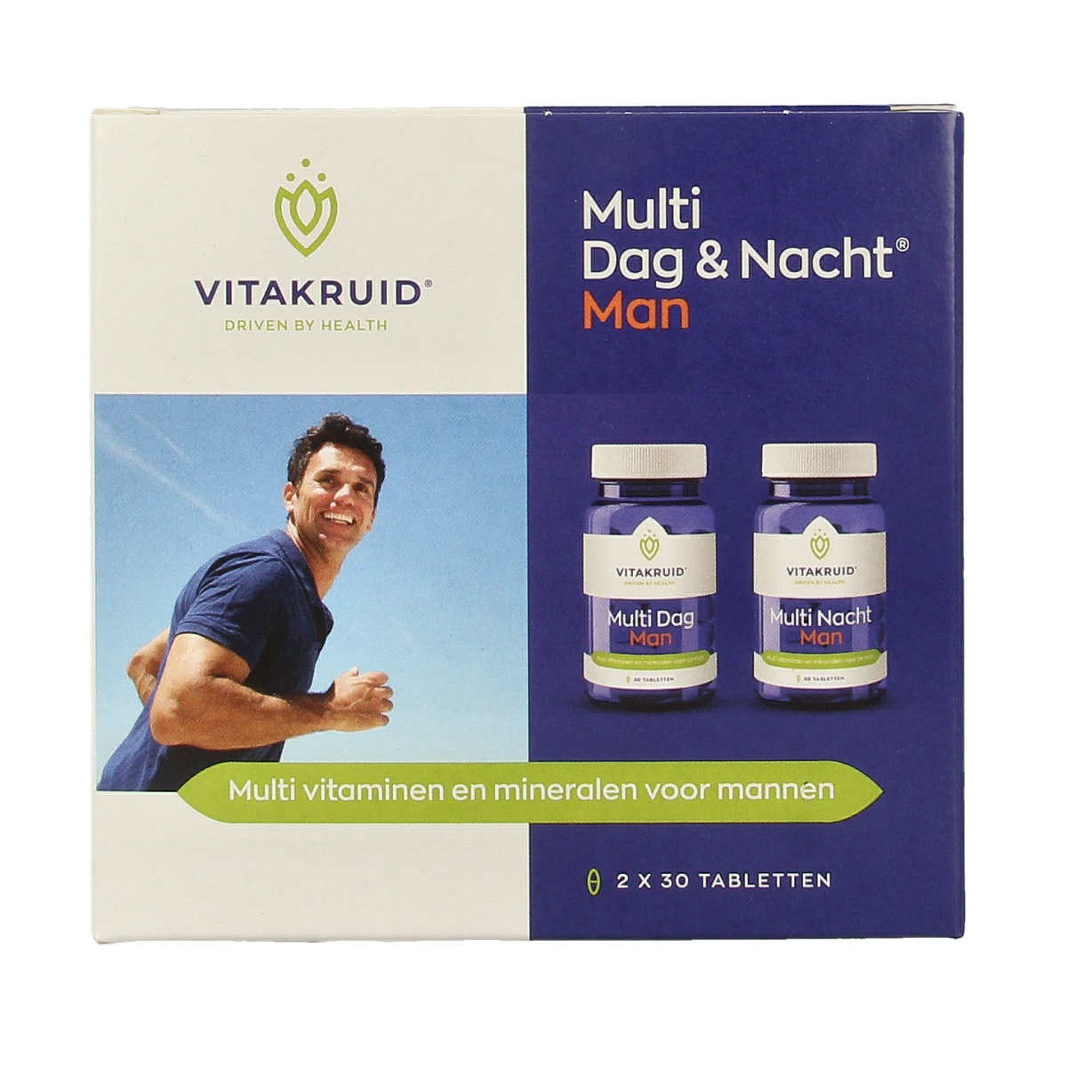 Vitamins multivitamin for men by Vitakruid, vegan supplement with 2 x 30 tablets for daily and nighttime use