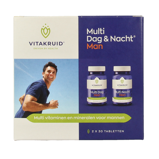 Vitamins multivitamin for men by Vitakruid, vegan supplement with 2 x 30 tablets for daily and nighttime use