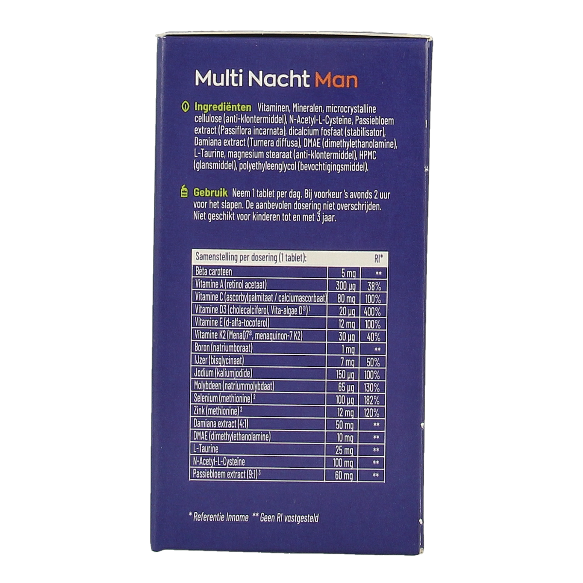 VitaKruid Multi Dag & Nacht Man vegan multivitamin tablets, 2 x 30 count, showing tablets in blister packaging