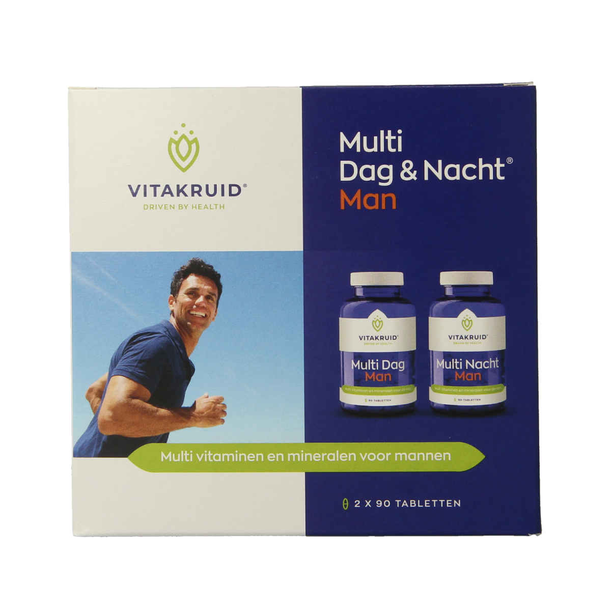 Vitakruid Multi Dag & Nacht Men vegan multivitamin tablets, 2 x 90 capsules, dietary supplement for daily health support