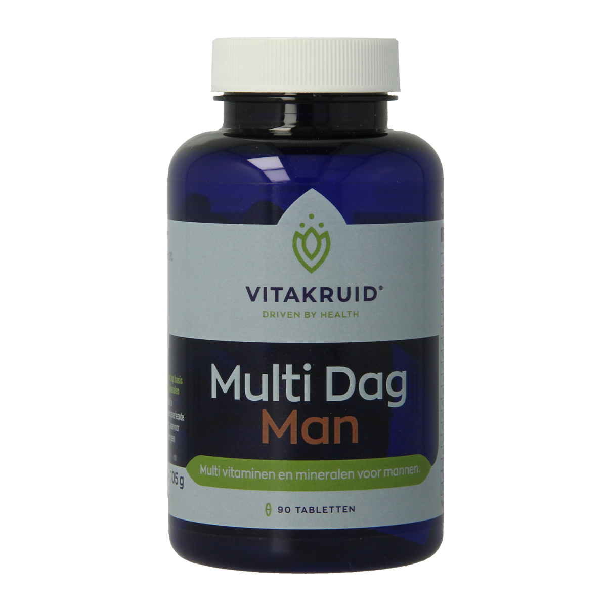 Vitakruid Multi Dag Man 100% vegan multivitamin tablets, 90 count, dietary supplement for men's daily health.