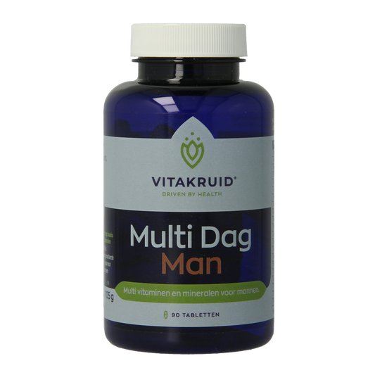Vitakruid Multi Dag Man 100% vegan multivitamin tablets, 90 count, dietary supplement for men's daily health.