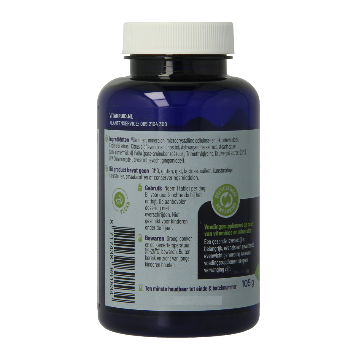 Vitakruid Multi Dag Man 100% vegan multivitamine tabletten in een pot, geschikt voor dagelijks gebruik voor mannen