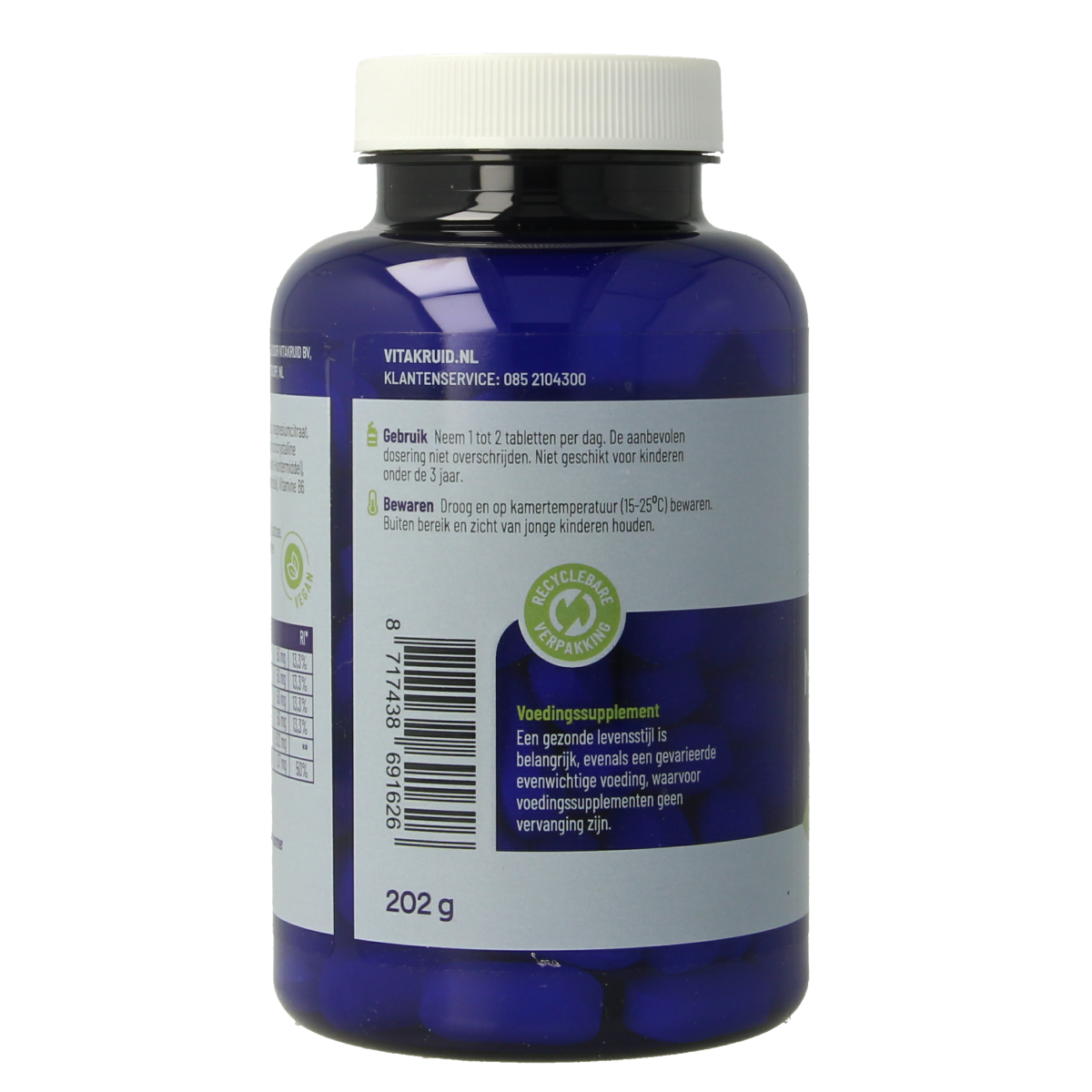 Vitakruid Magnesium 200 Complex tablets with magnesium taurate, malate, and bisglycinate in a bottle of 90 tablets.