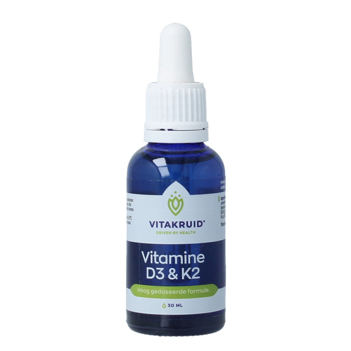 Bottle of Vitakruid Vitamin D3 & K2 liquid supplement with dropper, 30ml, featuring the product label and dropper in the image.