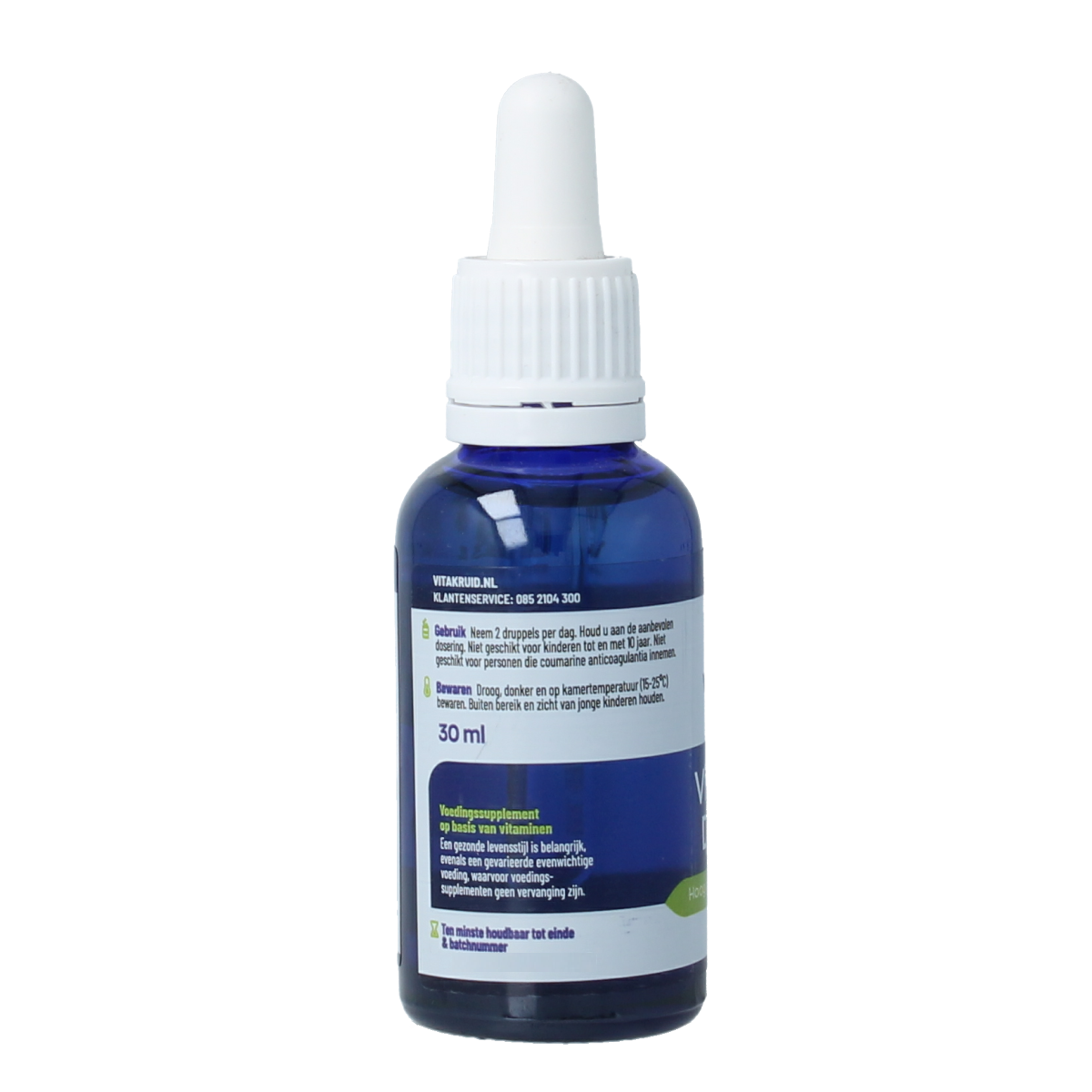 Vitakruid Vitamin D3 & K2 supplement in a 30ml dropper bottle, showing the product label and dropper for easy dosing.
