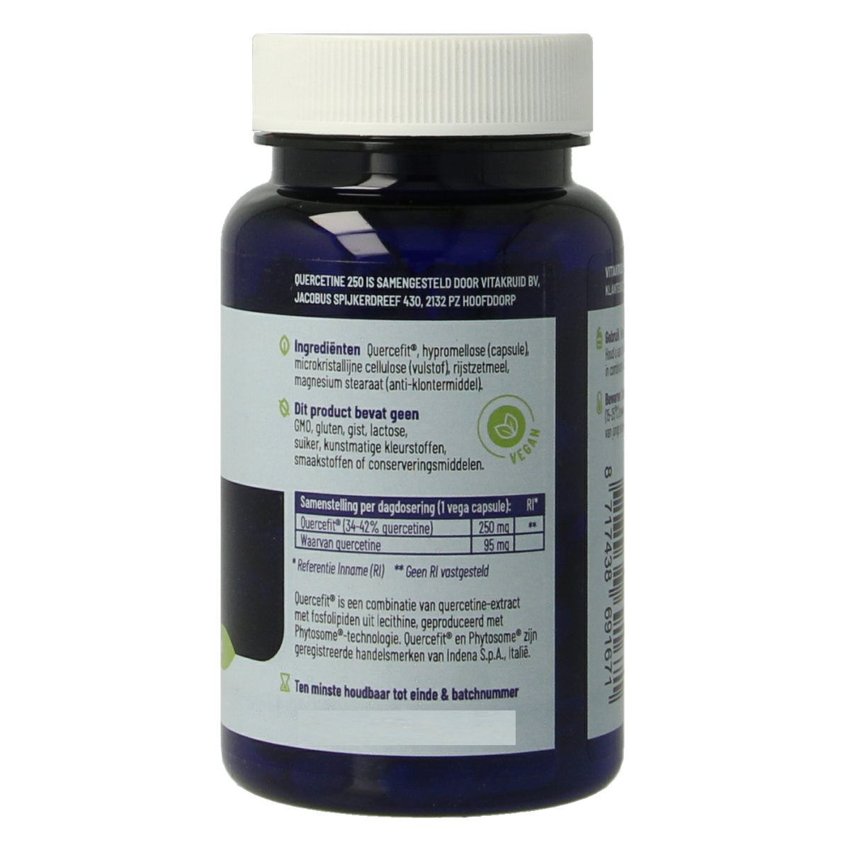 Vegetarische capsules van Vitakruid Quercetine 250 Quercefit met phytosome-technologie in een blisterverpakking