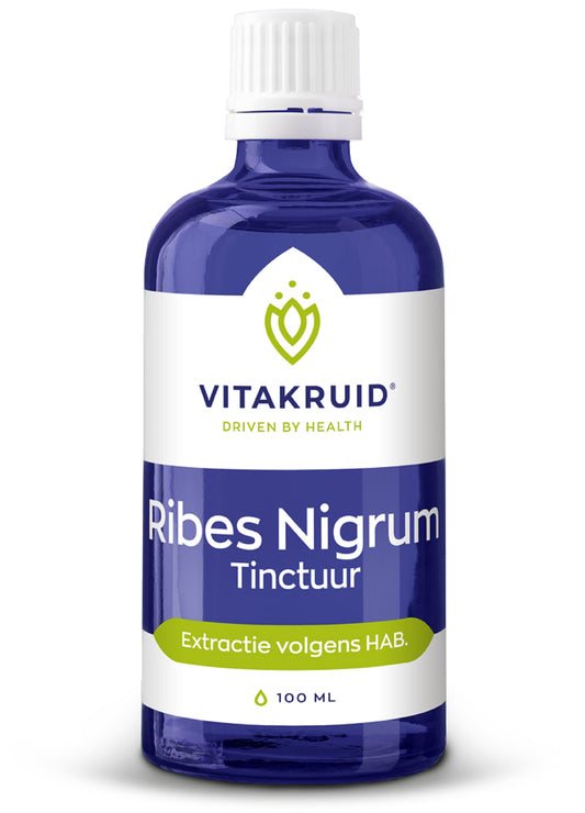 Vitakruid Ribes Nigrum zwarte bes tinctuur in 100ml bottle, herbal supplement with black currant extract.
