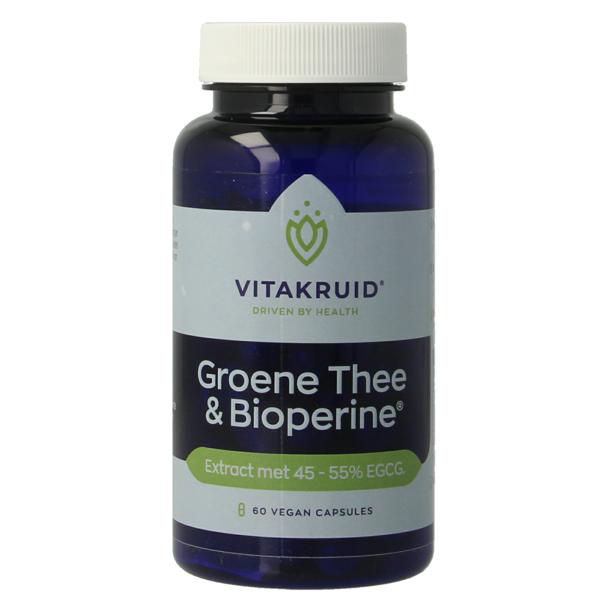 Vegetarian capsules of Vitakruid Green Tea & Bioperine supplement with high EGCG and catechines, natural herbal preparation.