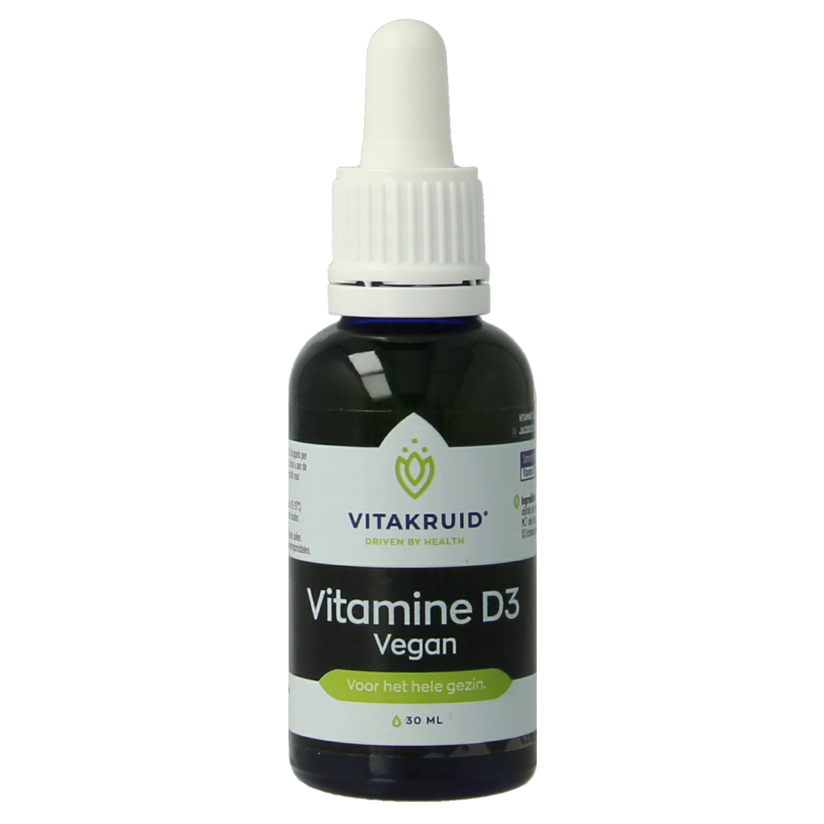 Bottle of Vitakruid Vitashine Vegan Vitamin D3 drops in a 30ml container, showing the product label and dropper cap.
