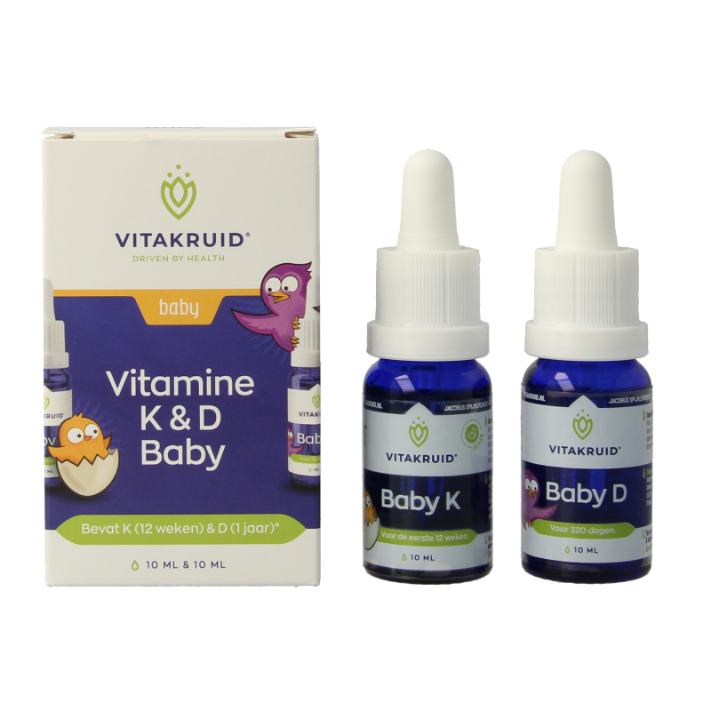 Vitakruid Vitamin K & D baby drops in 10ml bottle, supplement for infants, with dropper for easy dosing.