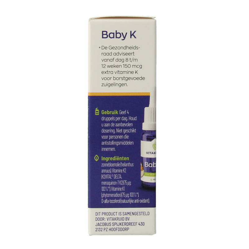 Bottle of Vitakruid Vitamin K & D baby drops in a 10ml bottle, showing the product label and dropper for infants.