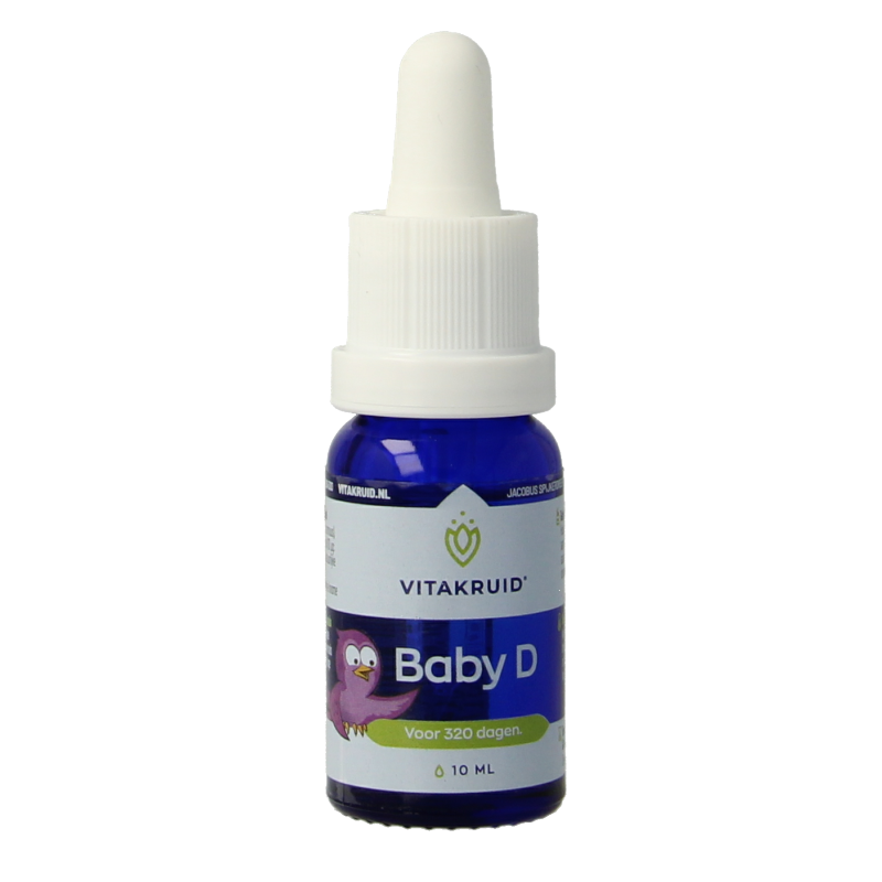 Vitakruid Vitamine D baby druppels in 10ml bottle, natural supplement for infants with easy-to-use dropper