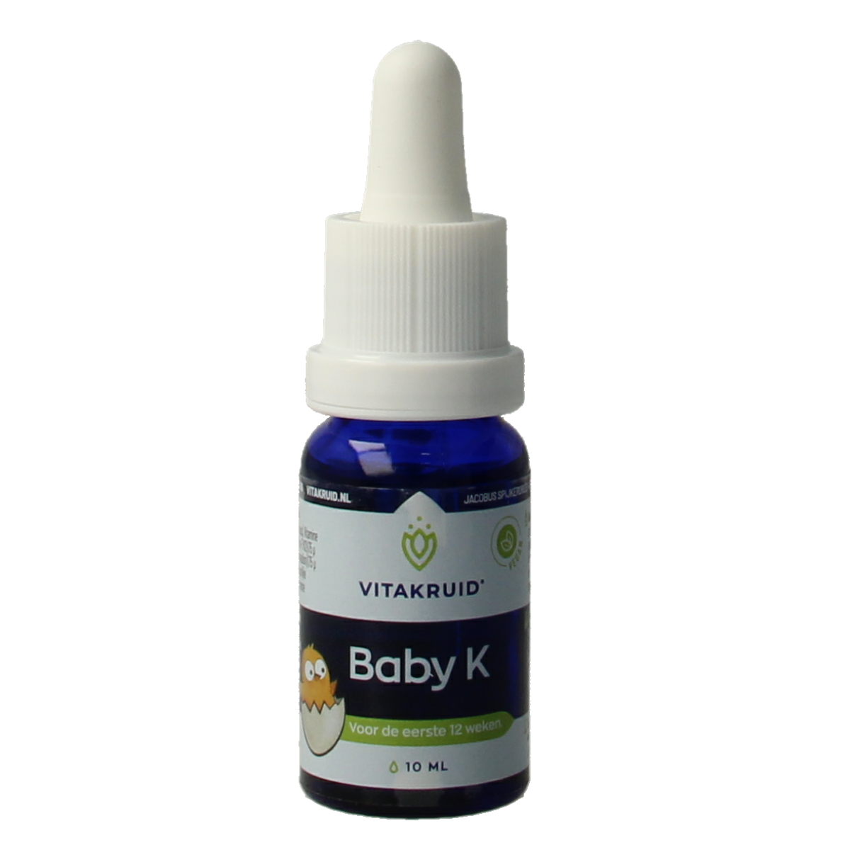 Vitakruid Vitamine K baby drops 10ml bottle showing label and dropper for infant vitamin supplement.