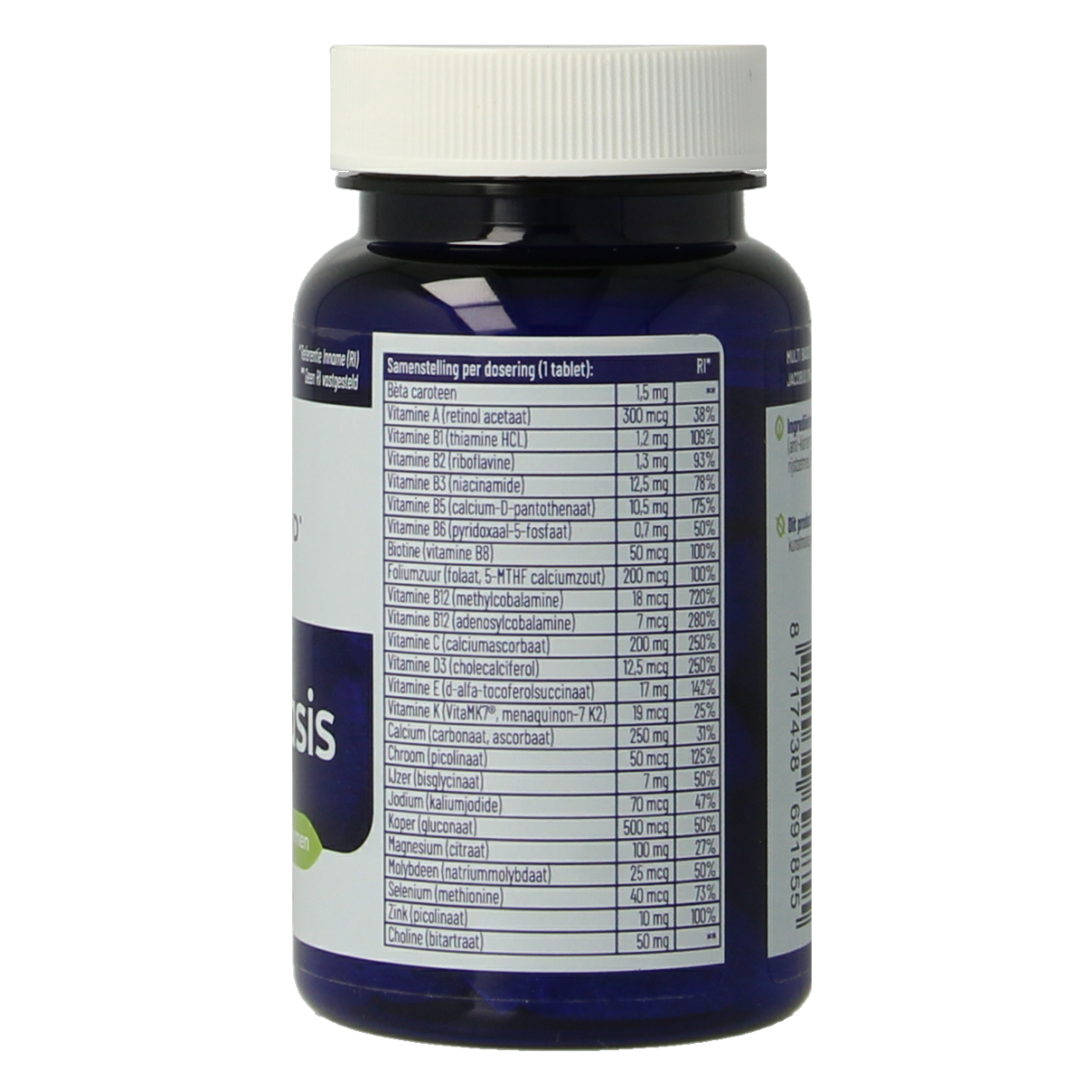 Vitakruid Multi Basis multivitamine tabletten with natural shape, 30 count, dietary supplement for overall health and wellness.