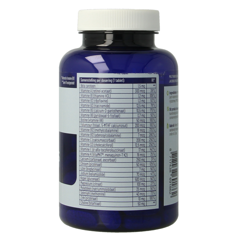 Vitakruid Multi Basis vitamine supplement with natural-shaped tablets, 90 capsules for daily nutritional support.