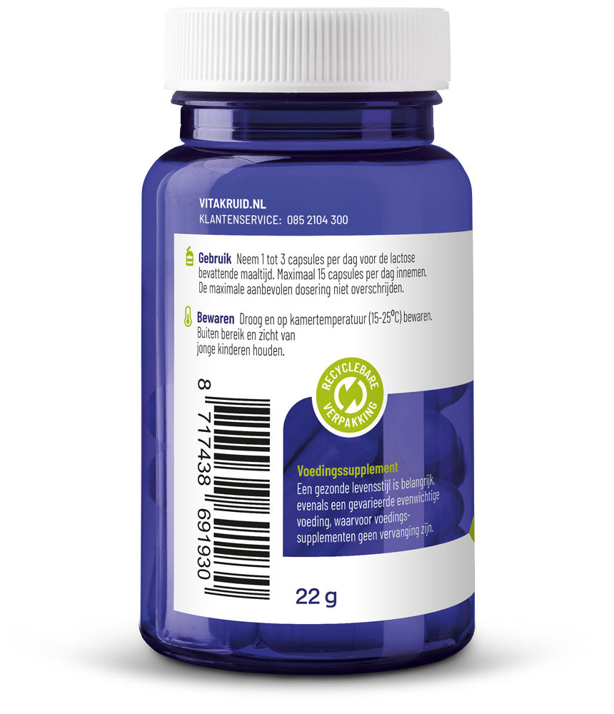 Vitakruid Lactase enzym OptiFerm capsules, vegetarian herbal supplement for lactose digestion, 90 capsules, FCC 3,000.