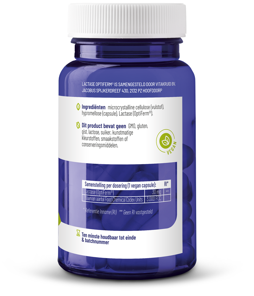Vitakruid Lactase enzym OptiFerm capsules, vegetarian herbal supplement for digestive support, 90 capsules.