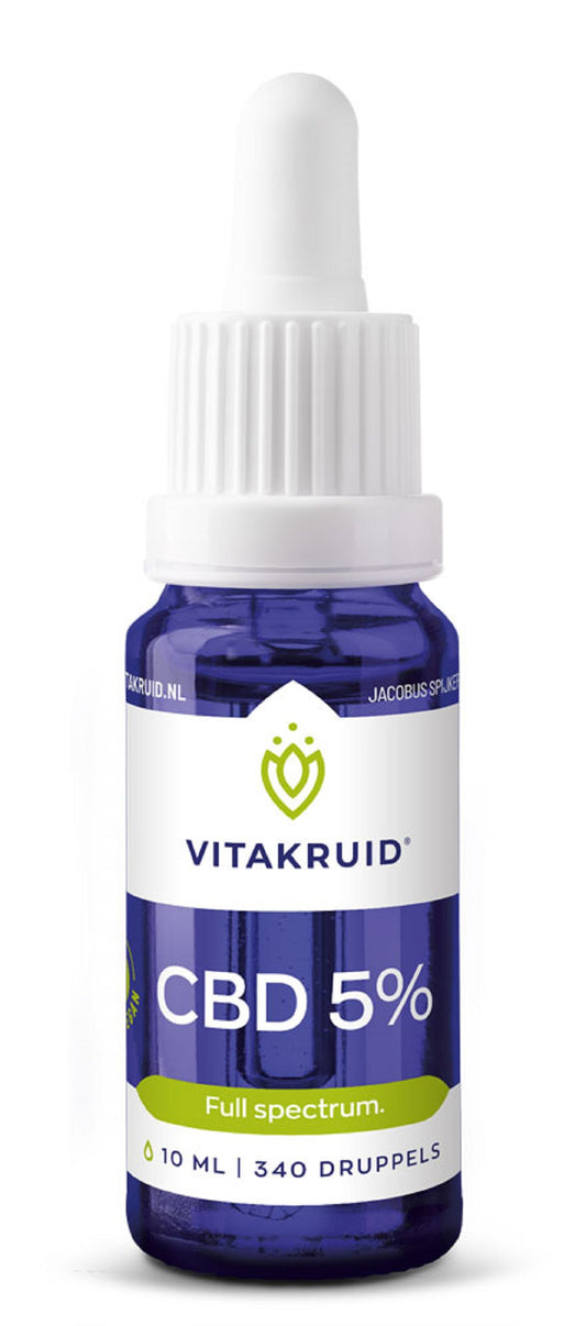 Vitakruid CBD olie 5% full spectrum met MCT drager, 10 ml kruidenpreparaat, amber bottle with dropper