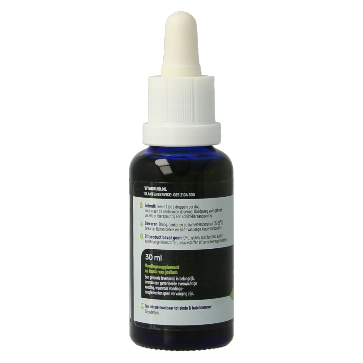 Bottle of Vitakruid Jodium Nascent liquid drops with a white cap and label, containing 30ml of natural mineral supplement.