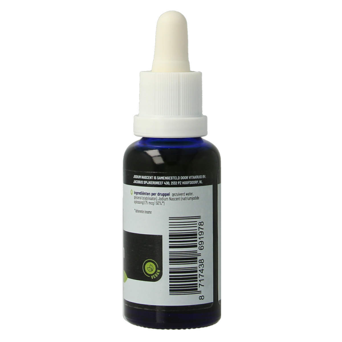 Bottle of Vitakruid Jodium Nascent liquid drops with 30ml volume, showing the mineral supplement in a clear dropper bottle.