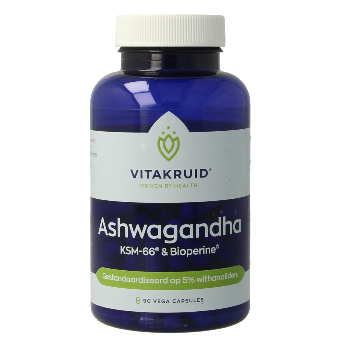 Vitakruid Ashwagandha capsules with KSM-66 and Bioperine, herbal supplement for stress and vitality, 90 vegetarian capsules.