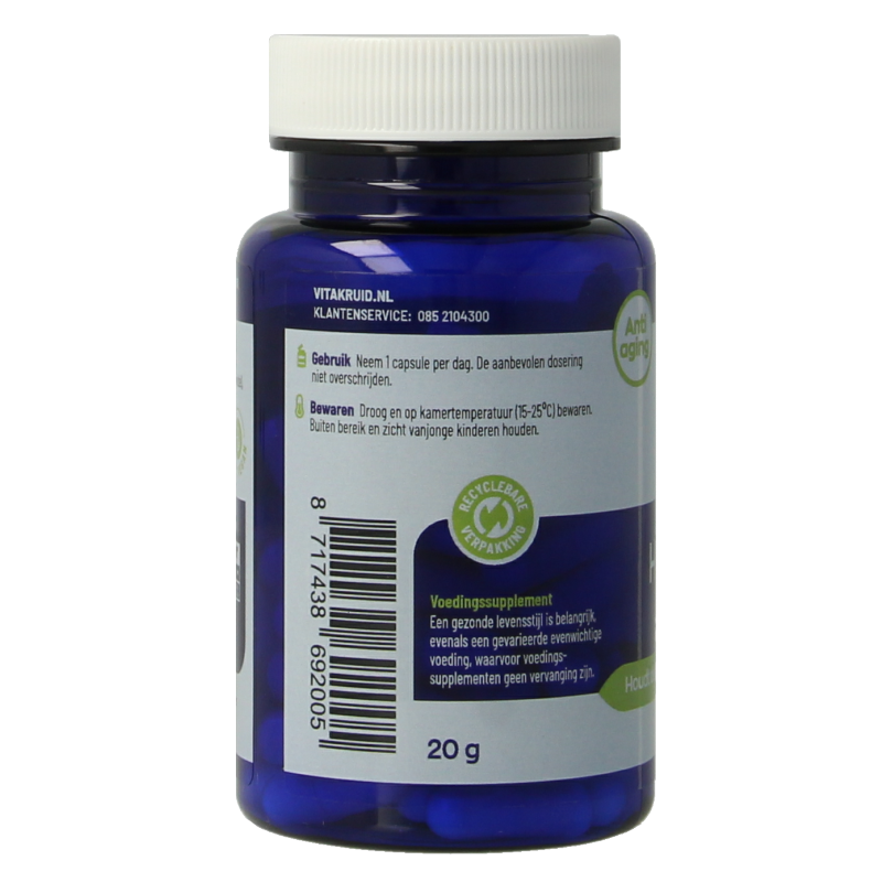Vitakruid Hyaluronzuur 150 HyaMax with vitamine C anti-aging capsules, vegetarian supplement in a bottle