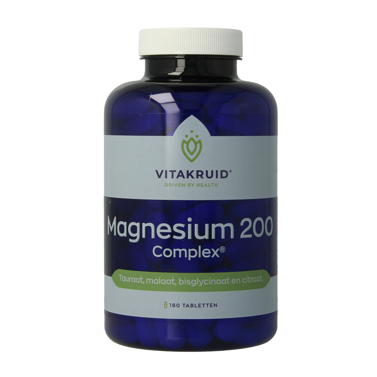 Vitakruid Magnesium 200 Complex tablets with magnesium taurate, malate, and bisglycinate, dietary mineral supplement in bottle