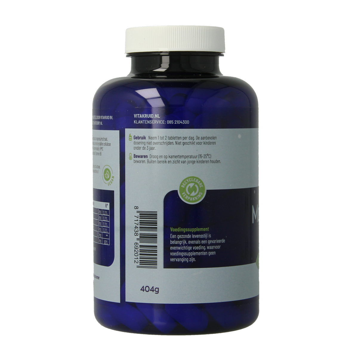 Vitakruid Magnesium 200 Complex tablets, mineral supplement with magnesium taurate, malate, and bisglycinate, 180 tablets.