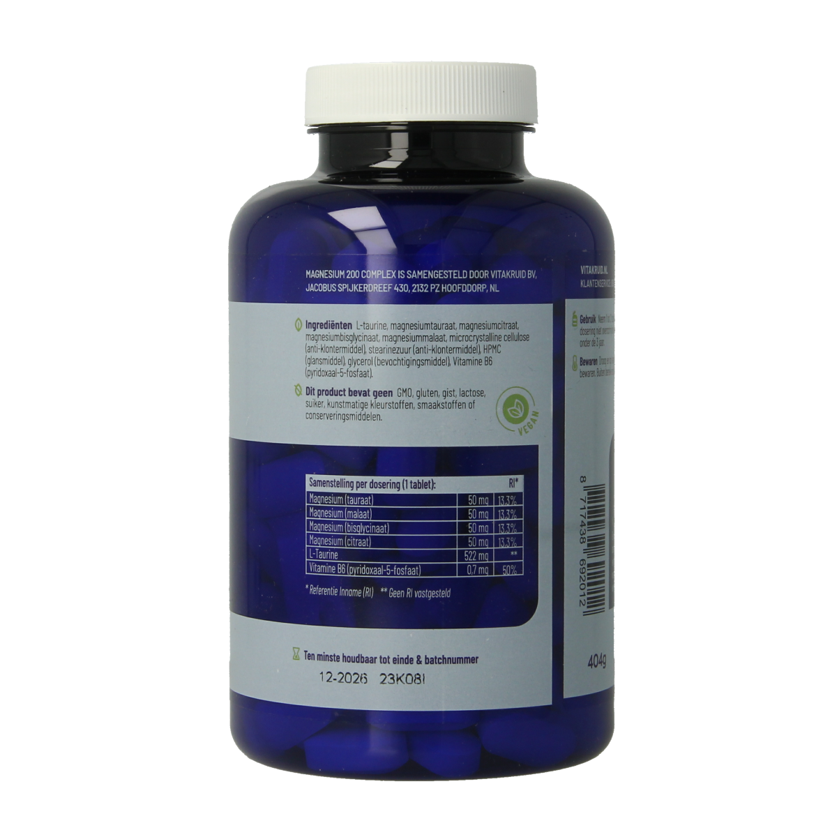 Vitakruid Magnesium 200 Complex tablets including taurate, malate, and bisglycinate, 180 count, mineral supplement.