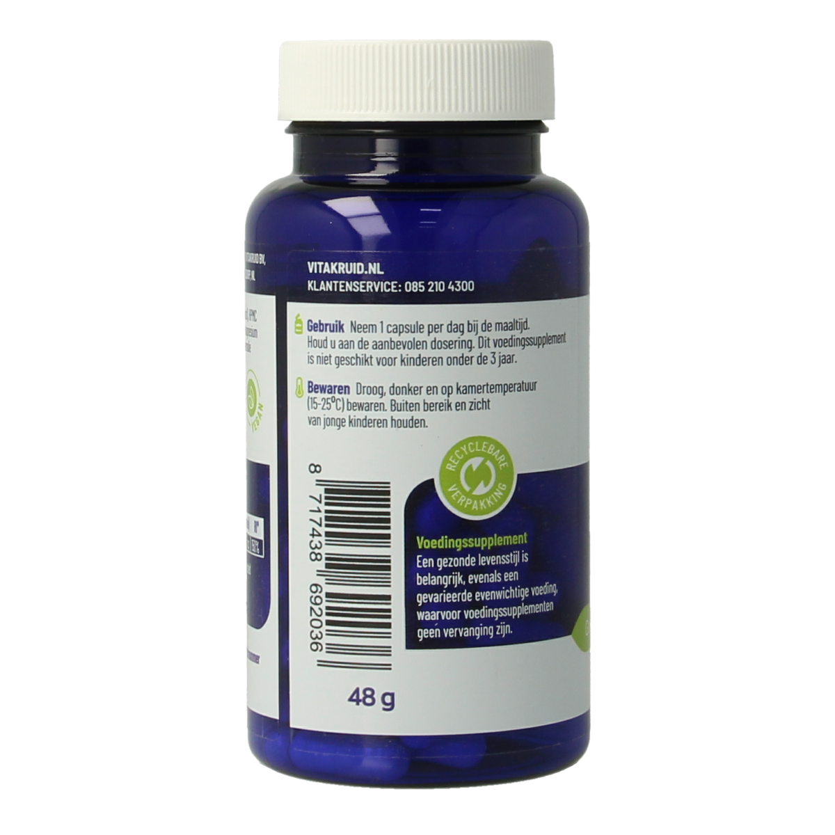 VitaKruid Vitamin A Retinol Acetate 4000 IE vegan capsules, vegetarian dietary supplement, close-up of capsules in container.
