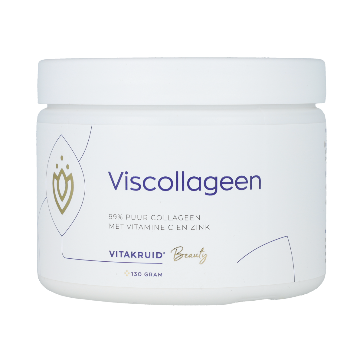 VitaKruid Viscollageen pure collageen supplement with vitamine C and zink, 130g, shown in the product image.