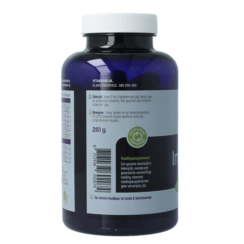 Vitakruid Intestina Darmformule probiotic supplement with L-Glutamine in 120 herbal tablets, supporting intestinal health.