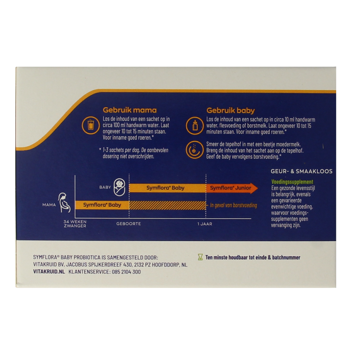 Vitakruid Symflora Baby Probiotica sachets with micro-organisms for mother and baby, probiotic supplement in 30 sachets.