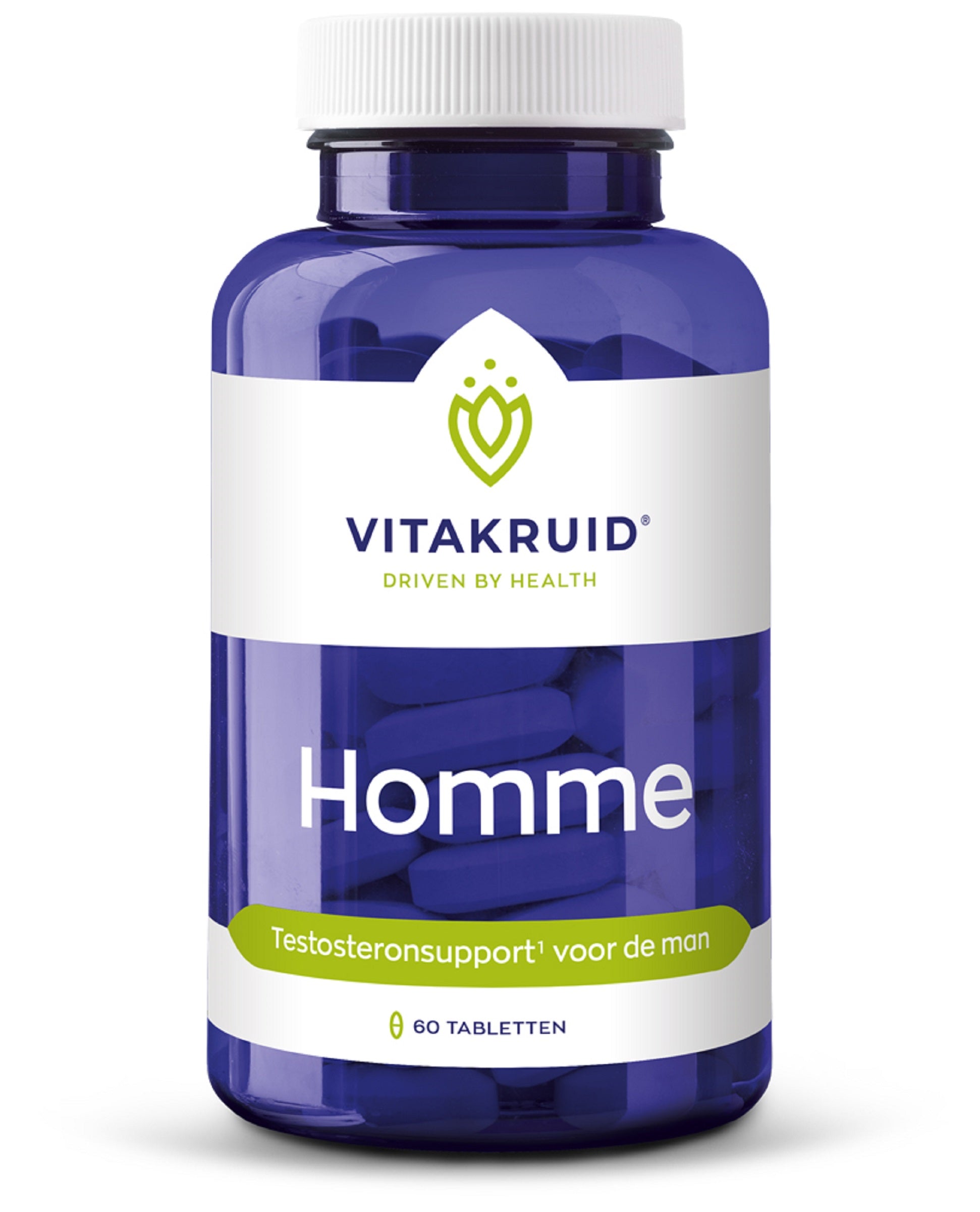 Vitakruid Homme oa kruidenpreparaten met Ashwagandha, Fenegriek, Shilajit en Damiana in een doos met 60 tabletten