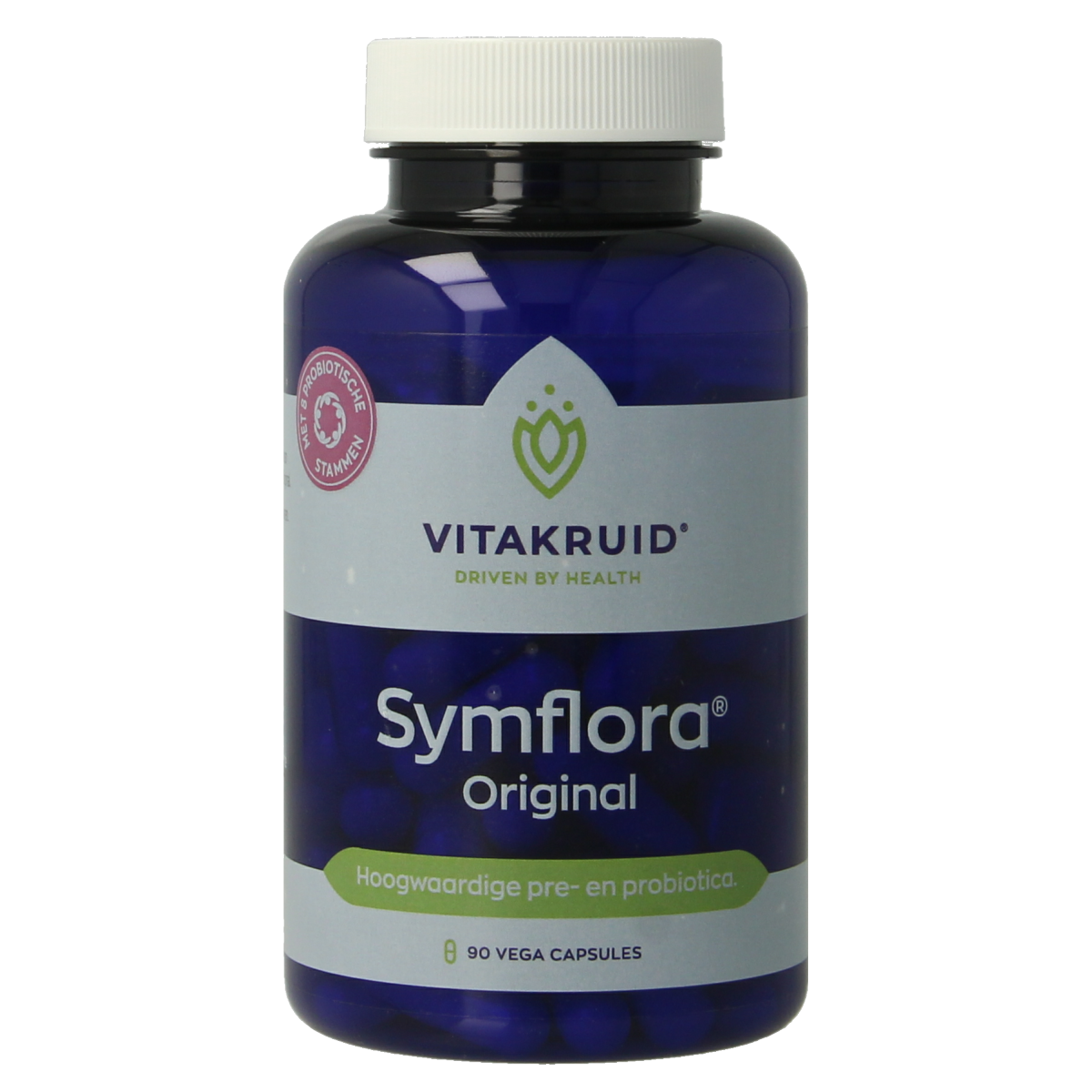 Vitakruid Symflora Original probiotic capsules with 8 strains of micro-organisms, vegetarian dietary supplement in a blister pack