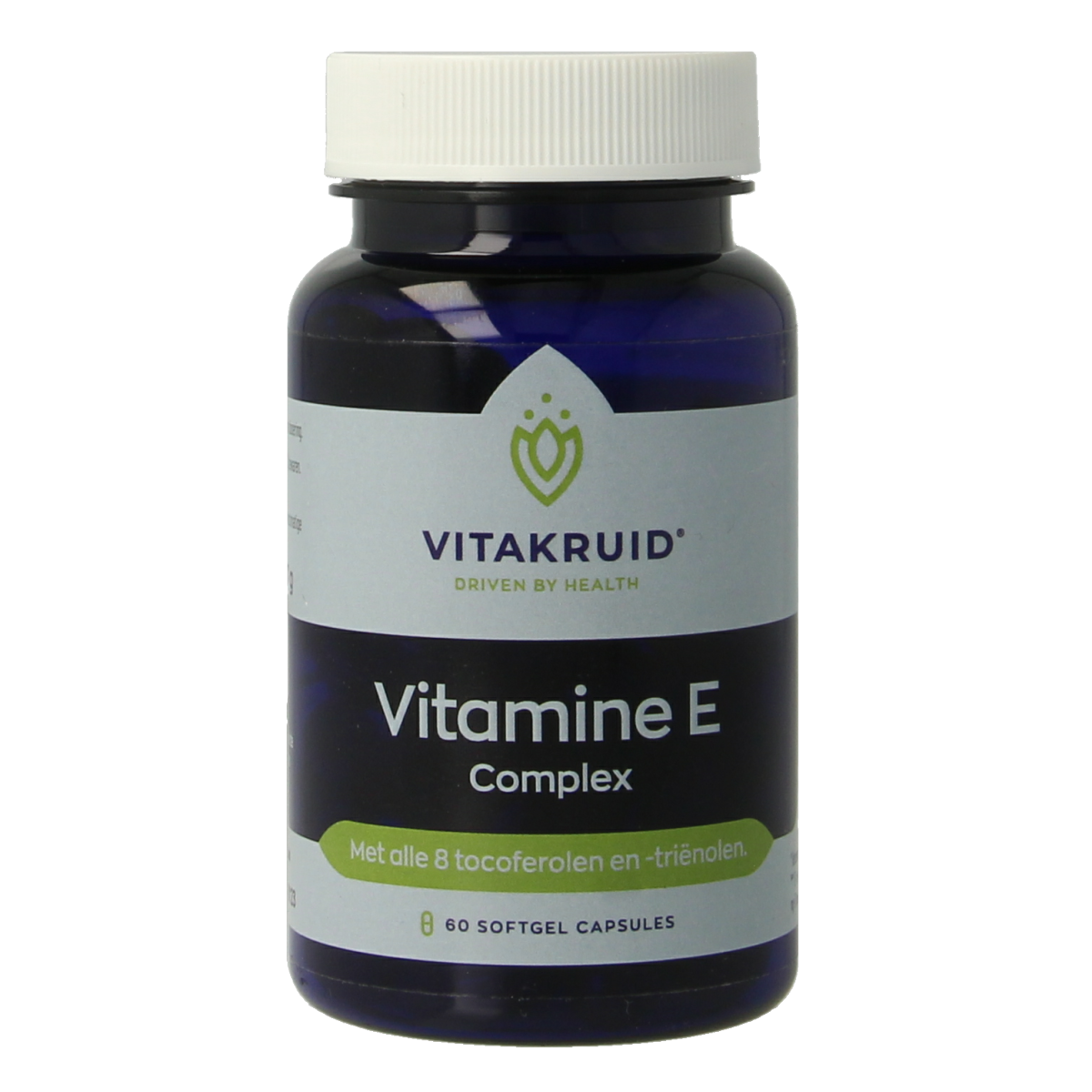 Vitakruid Vitamin E Complex softgels containing 8 tocopherols and trienols for antioxidant support.