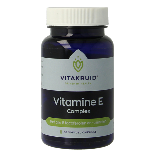Vitakruid Vitamin E Complex softgels containing 8 tocopherols and trienols for antioxidant support.