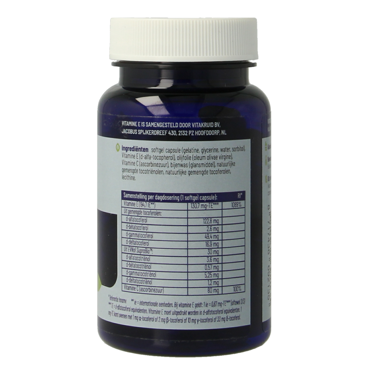 Softgel capsules of Vitakruid Vitamin E Complex with 8 tocopherols and trienols for skin and antioxidant support