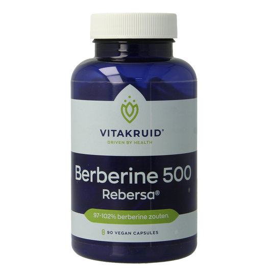Vegetarische capsules van Vitakruid Berberine 500 Rebersa met berberine zouten, kruidenpreparaat voor ondersteunende gezondheid