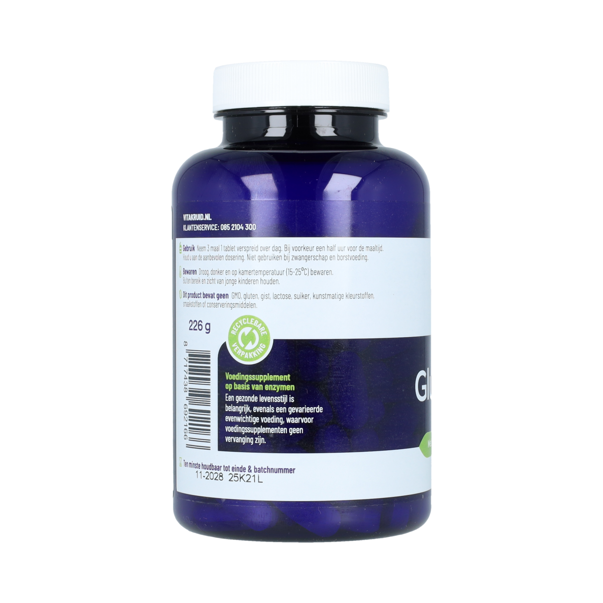 Vitakruid Glutazyme oa digestive enzymes and L-Glutamine supplement, 180 tablets, featuring fiber and enzyme blend for digestion support.