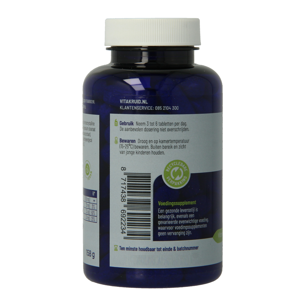 Vitakruid Vegan Collagen Builder supplement with VeCollal, 90 vegan tablets, showing the bottle and label for collagen support.