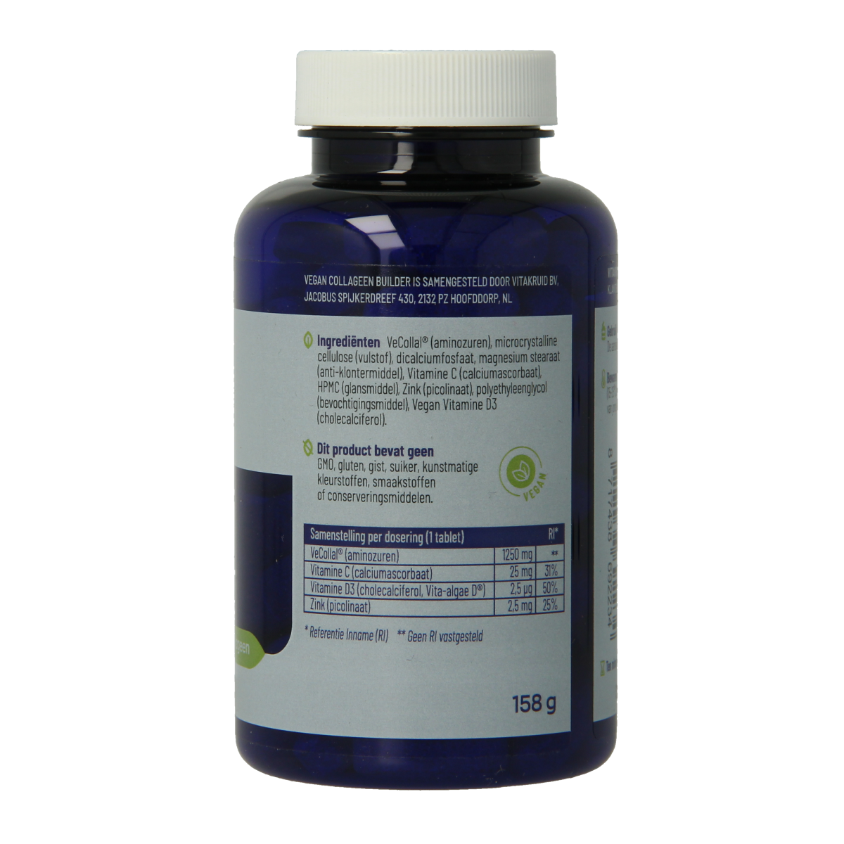 Vitamix Vegan Collagen Builder by Vitakruid, 90 vegan collagen booster tablets with VeCollal, dietary supplement for skin support.