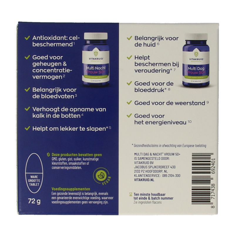 Vitakruid Multi dag en nacht vitamine voor vrouwen 50+, 2 x 30 tabletten, supplement voor dagelijks gebruik