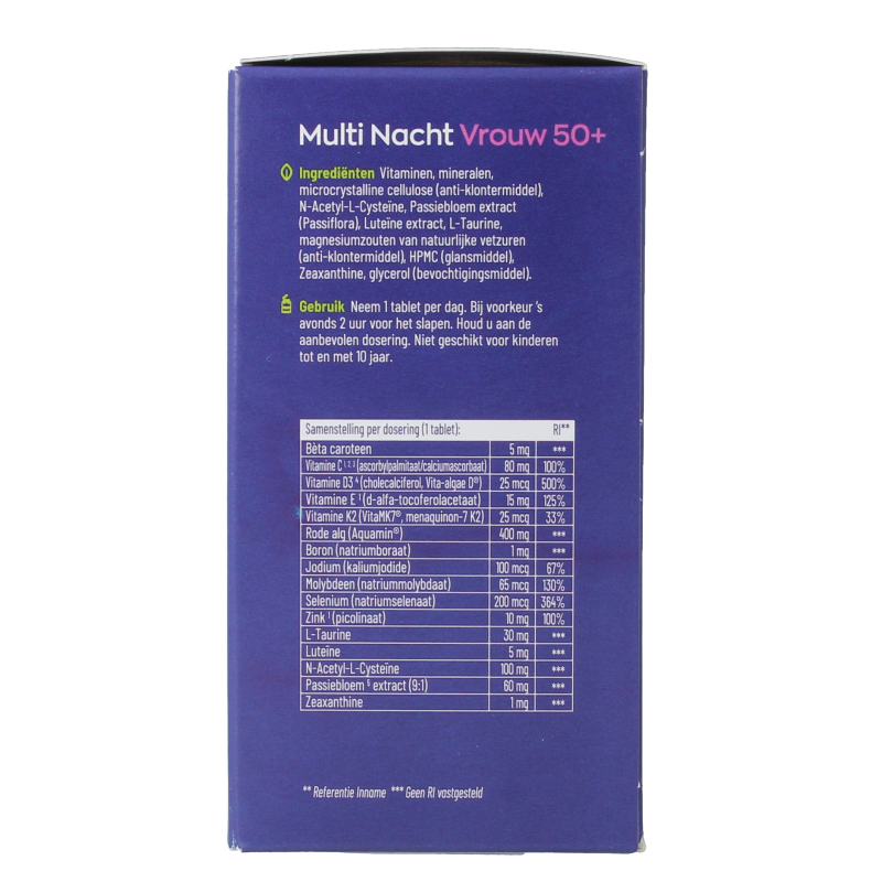 Vitakruid Multi Dag & Nacht Vrouw 50+ vitamin supplement bottles with 180 tablets, designed for women's daily and night health support