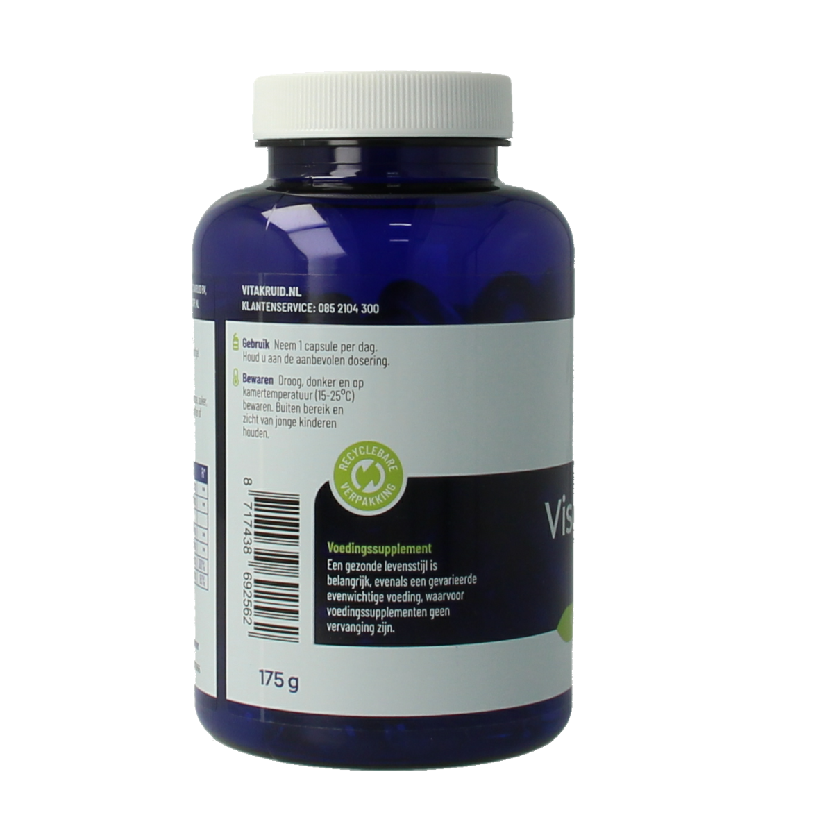 Vitakruid Visolie 1400 TG Sport softgels, omega fatty acids supplement, with softgel capsules in a bottle.